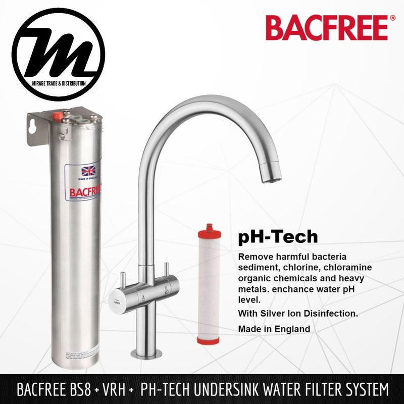 BACFREE BS8 + VRH Faucet + pH Tech Filter Element Undersink Drinking Water Filter System - Mirage Trade & Distribution
