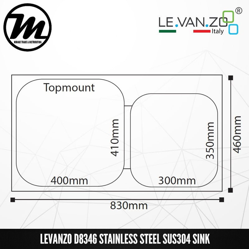 LEVANZO Stainless Steel SUS304 Kitchen Sink D8346 - Mirage Trade & Distribution