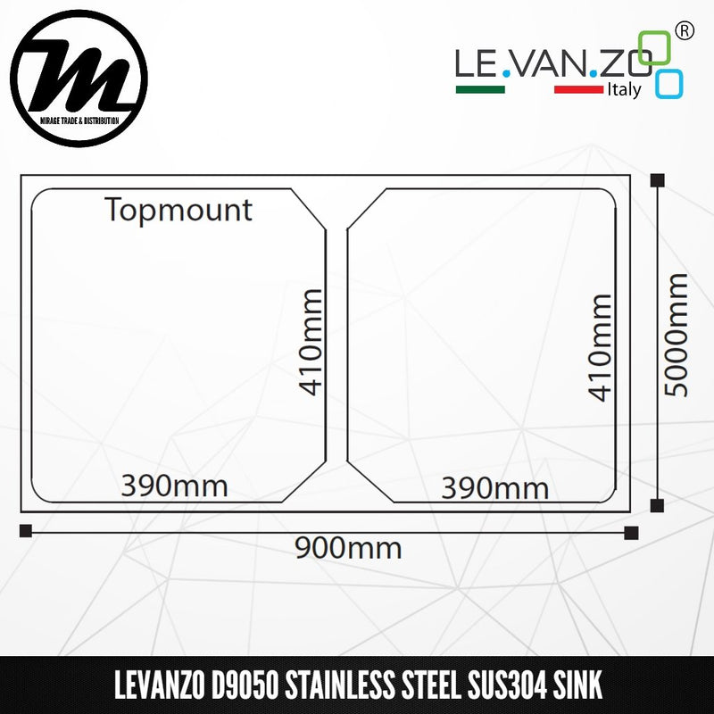 LEVANZO Stainless Steel SUS304 Kitchen Sink D9050 - Mirage Trade & Distribution