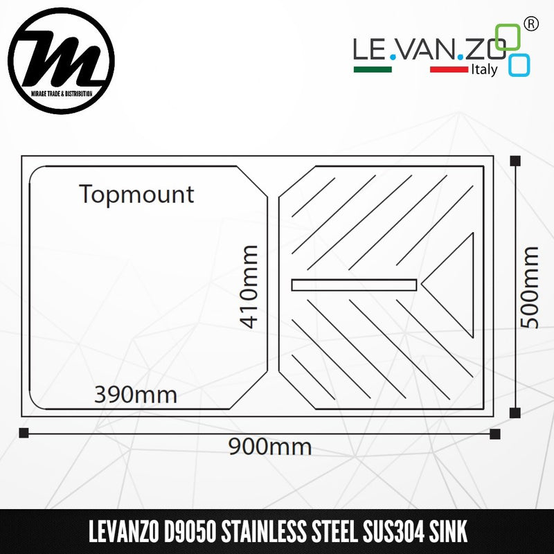 LEVANZO Stainless Steel SUS304 Kitchen Sink D9050W - Mirage Trade & Distribution