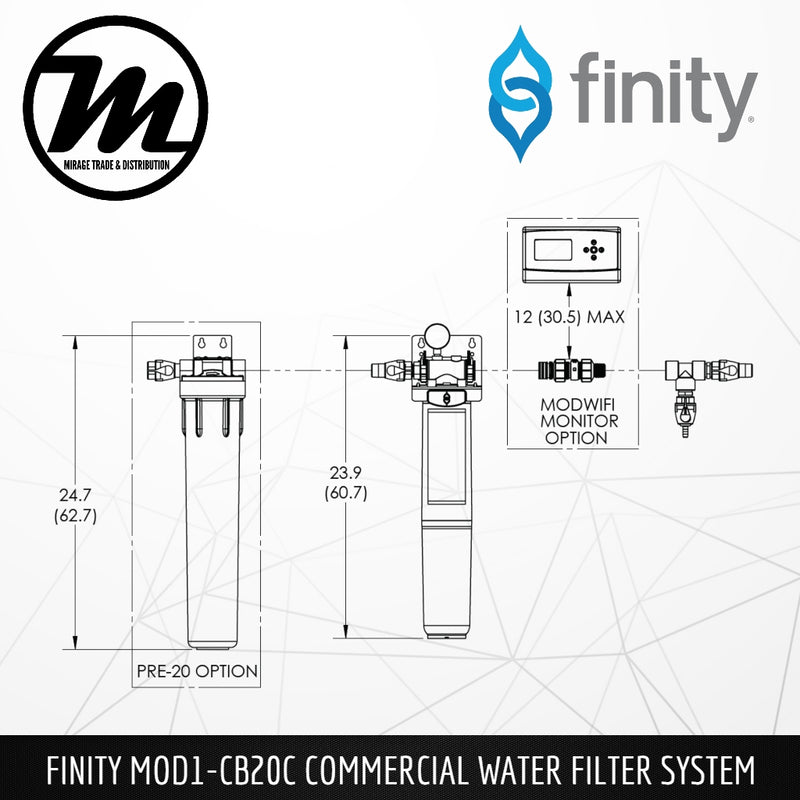 FINITY MOD1-CB20C Commercial Water Filtration System [Halal Certified] + Pre-Filter Set + Flow Meter - Mirage Trade & Distribution