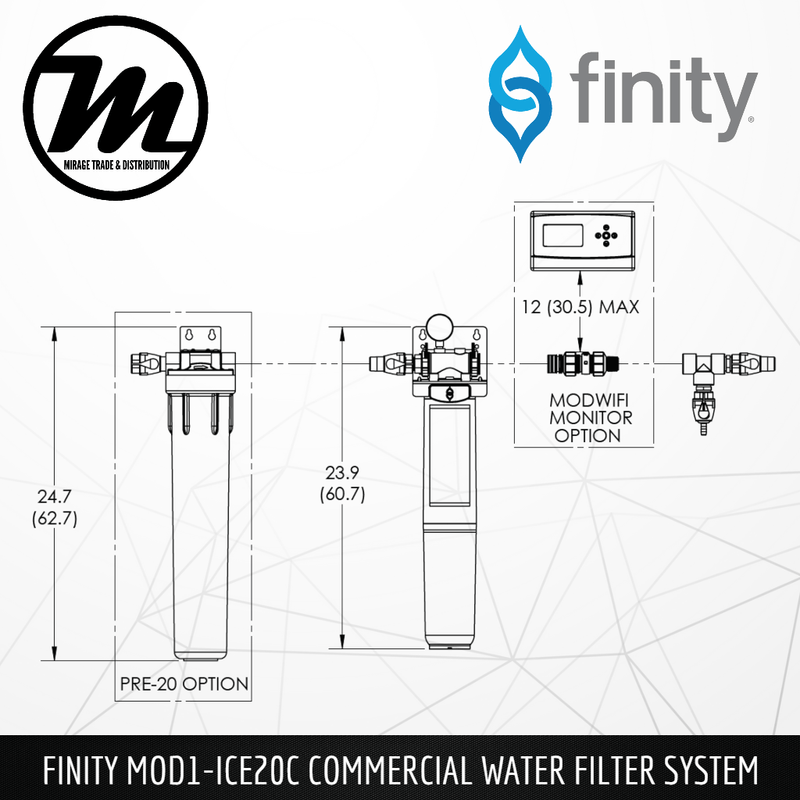 FINITY MOD1-ICE20C Commercial Water Filtration System [Halal Certified] + Pre-filter Set + Flow Meter - Mirage Trade & Distribution