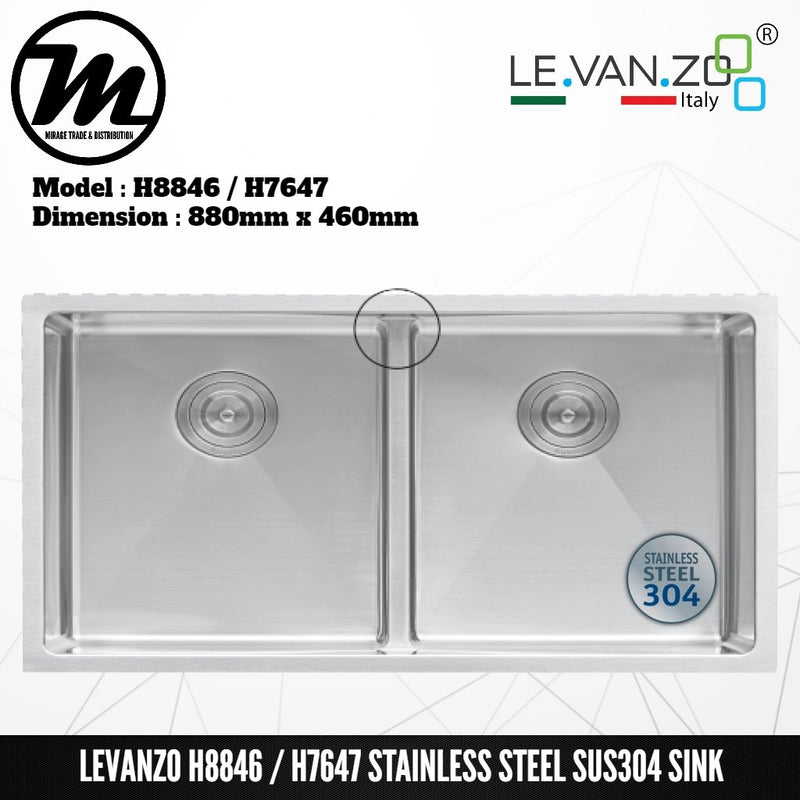 LEVANZO Hand Made Stainless Steel SUS304 Kitchen Sink H8846 / H7647 - Mirage Trade & Distribution