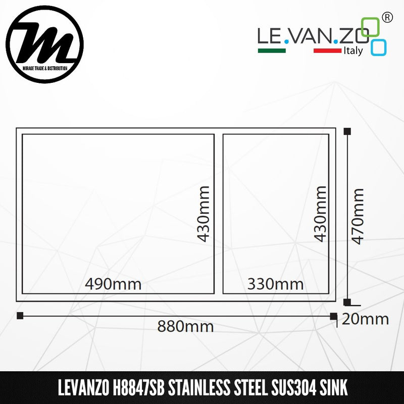 LEVANZO Signature 7 Stainless Steel SUS304 Kitchen Sink H8847SB - Mirage Trade & Distribution