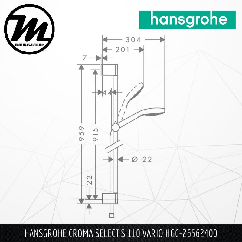 HANSGROHE Croma Select S 110 Vario Shower Kit HGC-26562400 - Mirage Trade & Distribution
