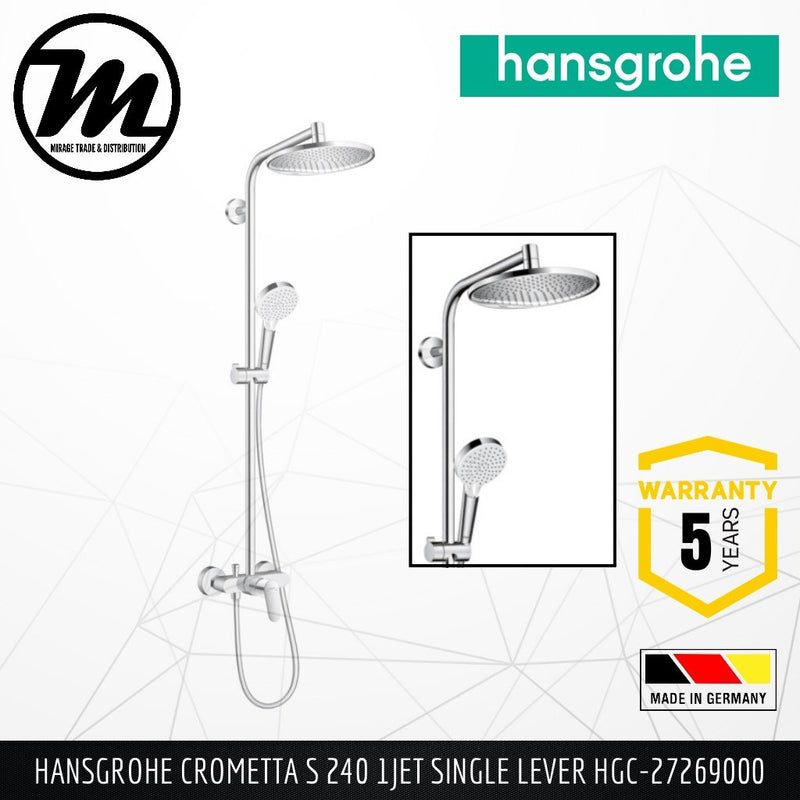 HANSGROHE Crometta S 240 1Jet Single Lever Showerpipe HGC-27269000 - Mirage Trade & Distribution