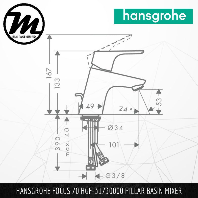 HANSGROHE Focus 70 Pillar Basin Mixer HGF-31730000 - Mirage Trade & Distribution
