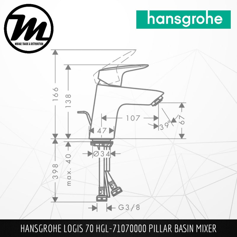 HANSGROHE Logis 70 Pillar Basin Mixer HGL-71070000 - Mirage Trade & Distribution