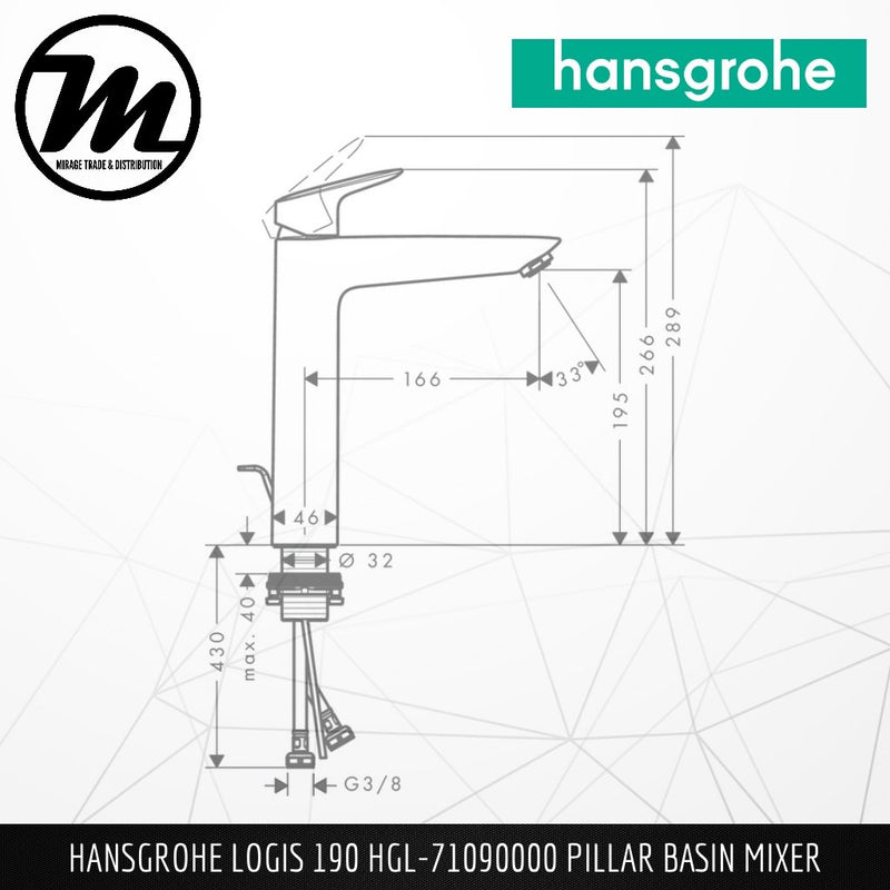 HANSGROHE Logis 190 Raised Basin Mixer HGL-71090000 - Mirage Trade & Distribution