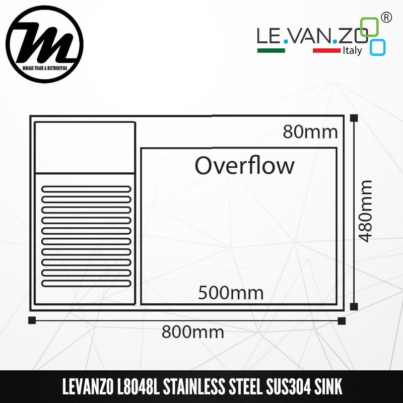 LEVANZO Hand Made Stainless Steel SUS304 Kitchen Sink L8048L - Mirage Trade & Distribution