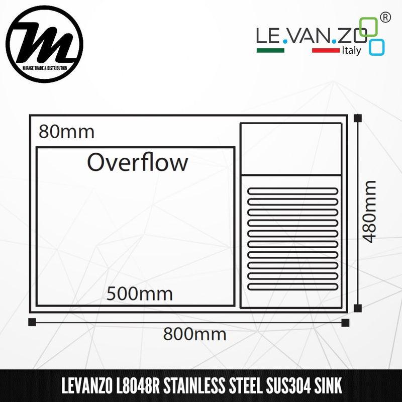LEVANZO Hand Made Stainless Steel SUS304 Kitchen Sink L8048R - Mirage Trade & Distribution