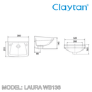 CLAYTAN Laura Wall Hung Basin WB136 - Mirage Trade & Distribution