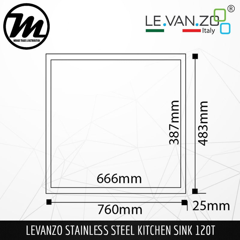 LEVANZO Hand Made Stainless Steel SUS304 Kitchen Sink 120T - Mirage Trade & Distribution