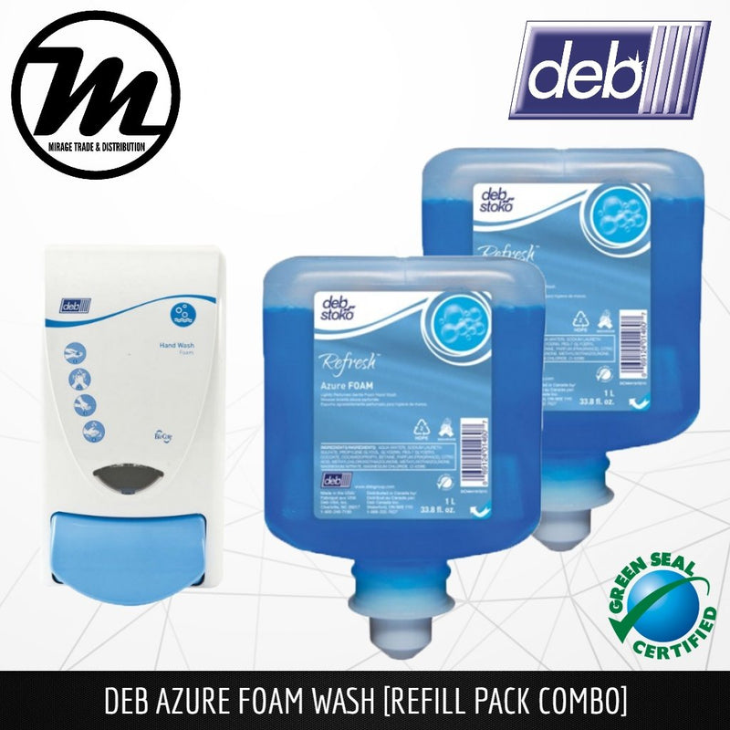 [ DEB ] Azure Foam Hand Soap Refill Pack 1L x2 with one Dispenser - Mirage Trade & Distribution