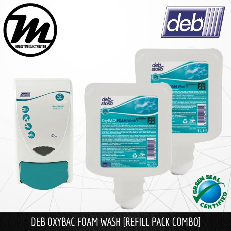 [ DEB ] Oxybac Foam Hand Soap Refill Pack 1L X2 with Dispenser - Mirage Trade & Distribution