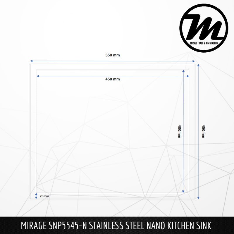 MIRAGE Stainless Steel Kitchen Nano Sink SNP5545-N - Mirage Trade & Distribution