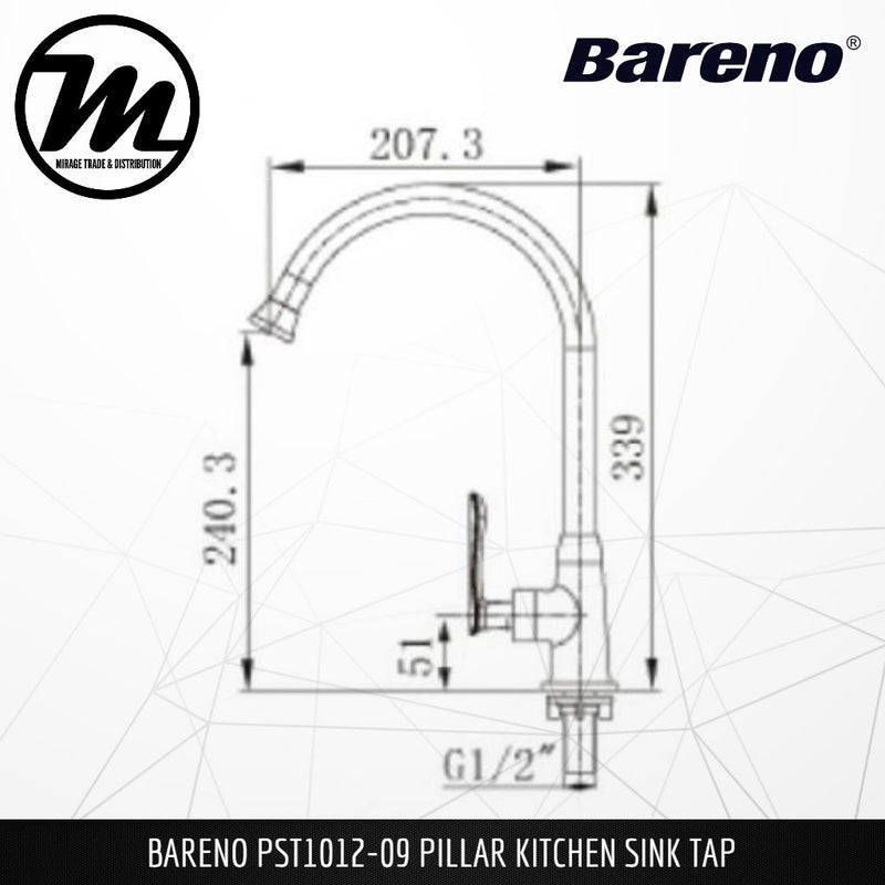 BARENO PLUS Pillar Sink Tap PST1012-09 - Mirage Trade & Distribution