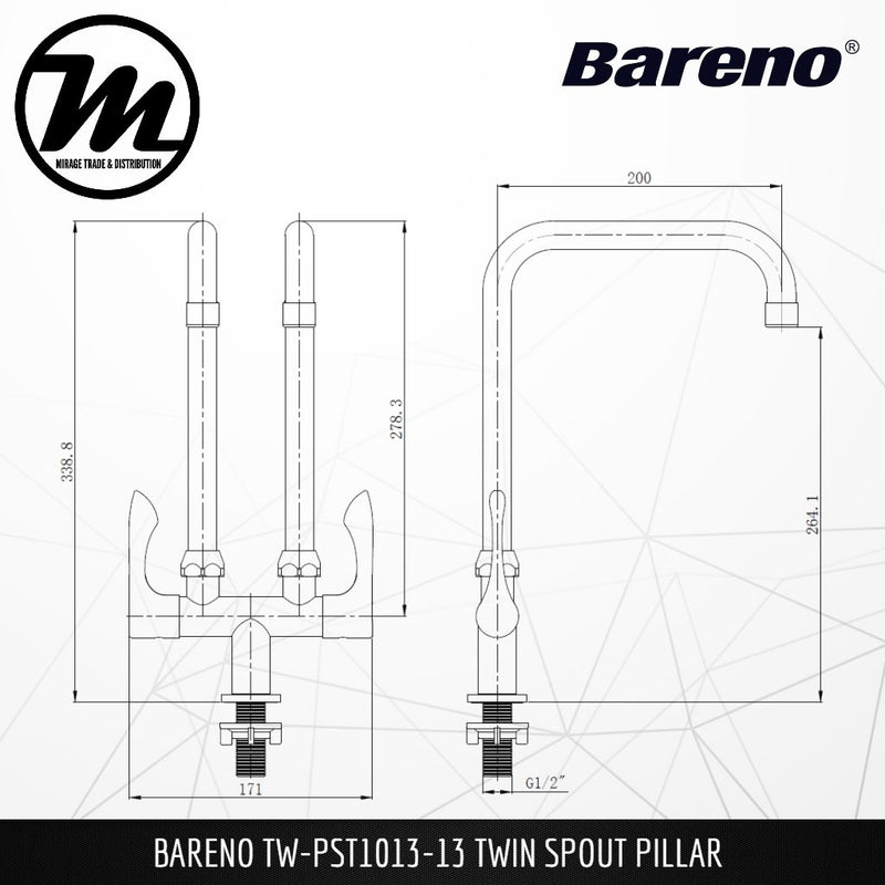 BARENO PLUS Double Spout Pillar Sink Tap TW-PST1013-13 - Mirage Trade & Distribution