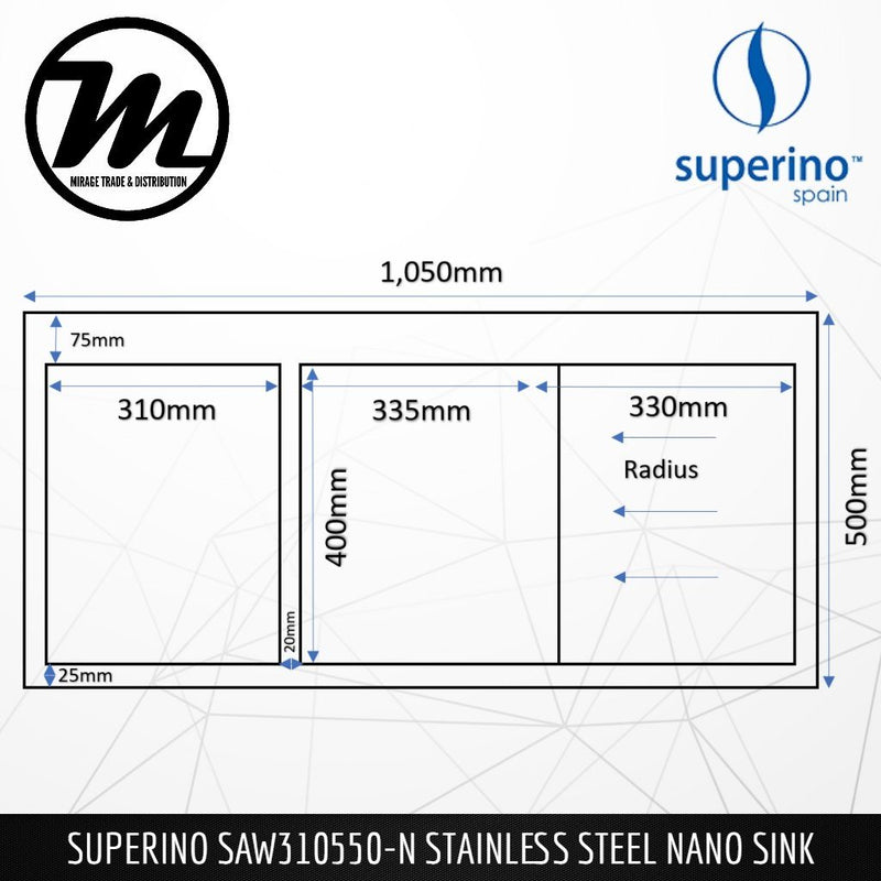 SUPERINO Stainless Steel SUS304 NANO GREY Sink SAW310550-N - Mirage Trade & Distribution