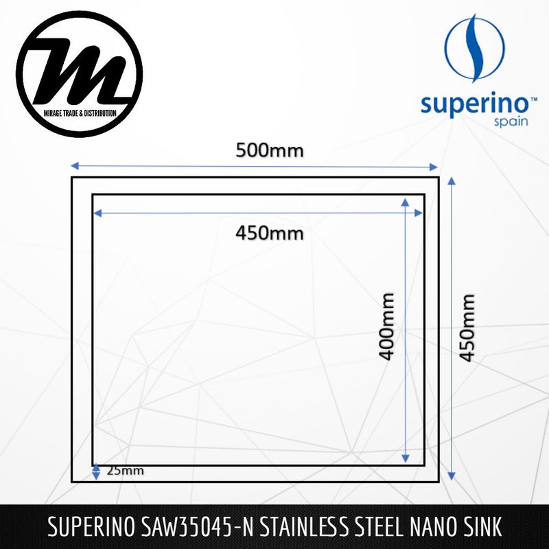 SUPERINO Stainless Steel SUS304 NANO GREY Sink SAW35045-N - Mirage Trade & Distribution