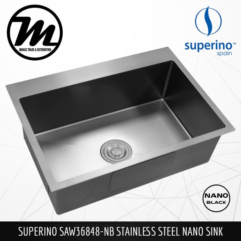 SUPERINO Stainless Steel SUS304 NANO BLACK Kitchen Sink SAW36848-NB - Mirage Trade & Distribution