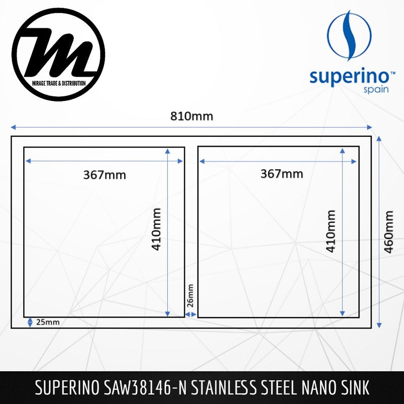 SUPERINO Stainless Steel SUS304 NANO GREY Sink SAW38146-N - Mirage Trade & Distribution