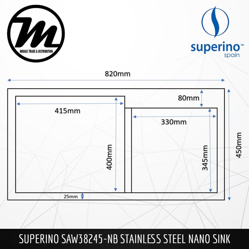 SUPERINO Stainless Steel SUS304 NANO BLACK Kitchen Sink SAW38245-NB - Mirage Trade & Distribution
