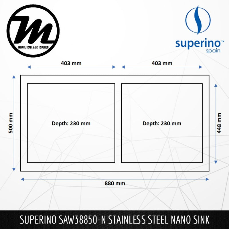 SUPERINO Stainless Steel SUS304 NANO GREY Sink SAW38850-N - Mirage Trade & Distribution