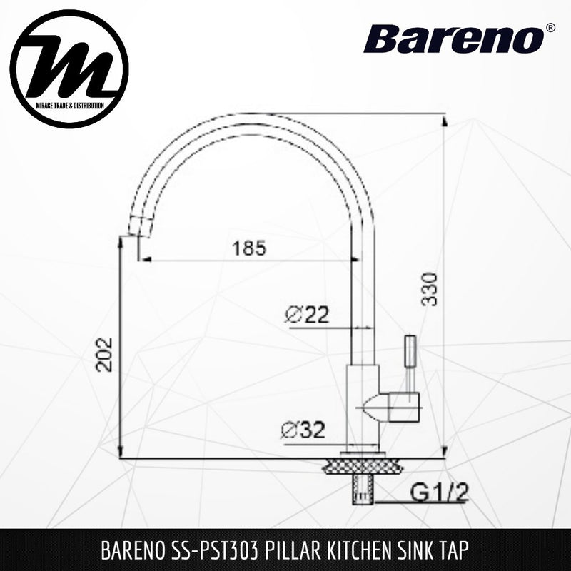 BARENO PLUS Pillar Sink Tap SS-PST-303 - Mirage Trade & Distribution