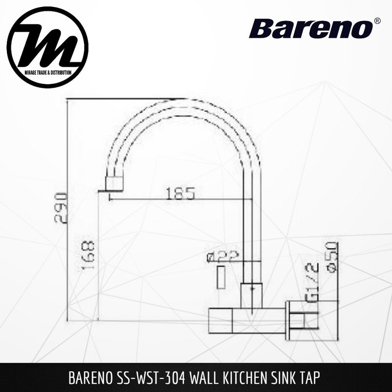BARENO PLUS Wall Sink Tap SS-WST-304 - Mirage Trade & Distribution