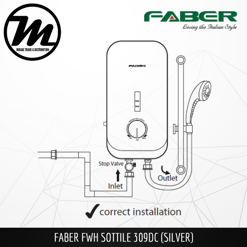 FABER Instant Water Heater FWH Sottile 309DC (SV) - Mirage Trade & Distribution