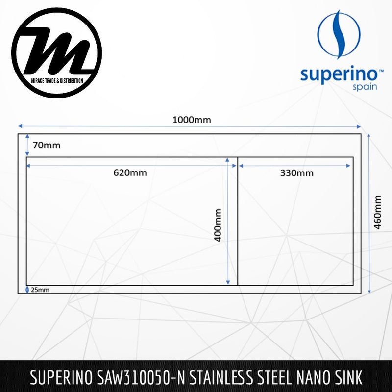 SUPERINO Stainless Steel SUS304 NANO GREY Sink SAW310050-N - Mirage Trade & Distribution