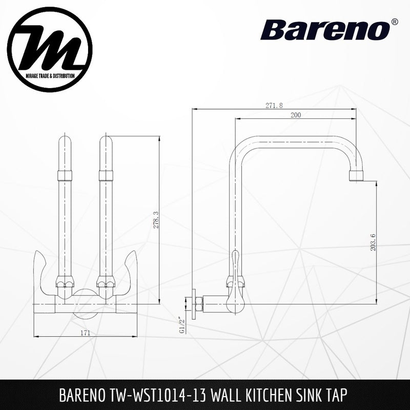 BARENO PLUS Wall Sink Tap TW-WST1014-13 - Mirage Trade & Distribution