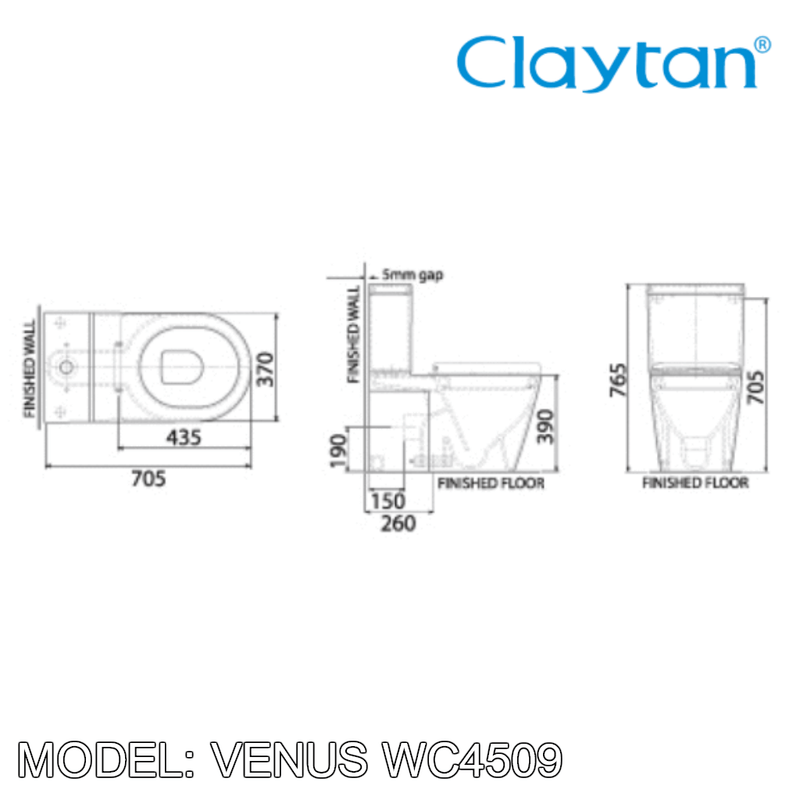 CLAYTAN Venus Closed Couple Toilet Bowl WC4509 - Mirage Trade & Distribution