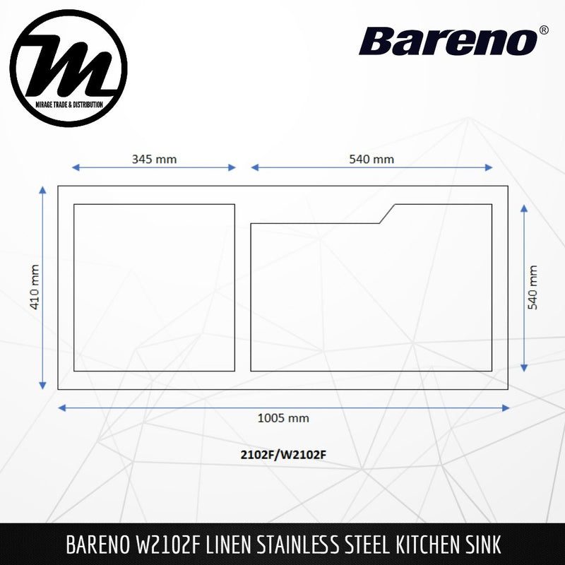 BARENO Kitchen Sink W2102F (Linen) Top Mount SUS304 with 10 Year Warranty - Mirage Trade & Distribution