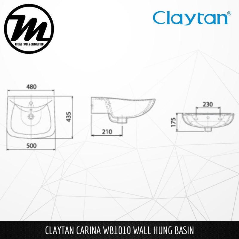 CLAYTAN Carina Wall Hung Basin WB1010 - Mirage Trade & Distribution