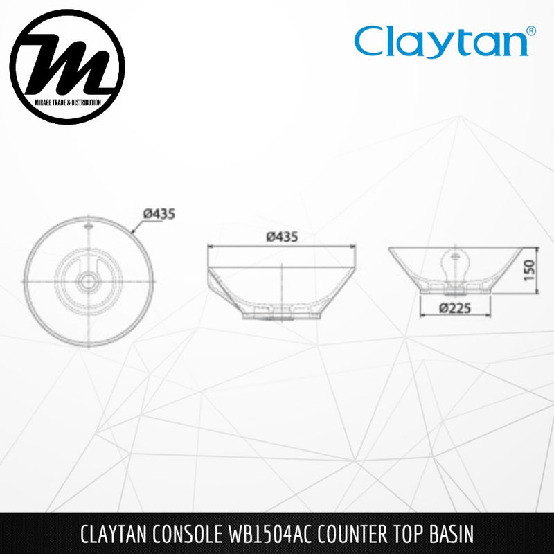 CLAYTAN Console Counter Top Basin WB1504AC - Mirage Trade & Distribution