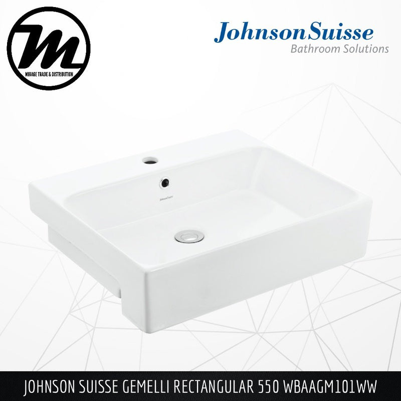 JOHNSON SUISSE Gemelli Rectangular 550 Semi Recess Basin WBAAGM101WW - Mirage Trade & Distribution