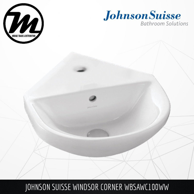 JOHNSON SUISSE Windsor Corner Wall Hung Basin WBSAWC100WW - Mirage Trade & Distribution
