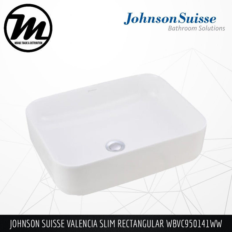 JOHNSON SUISSE Valencia Slim Rectangular Counter Top Basin WBVC950141WW - Mirage Trade & Distribution