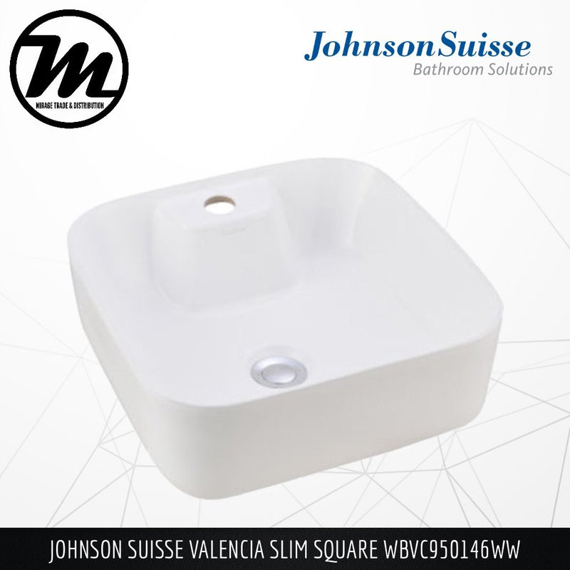 JOHNSON SUISSE Valencia Slim Square Counter Top Basin WBVC950146WW - Mirage Trade & Distribution