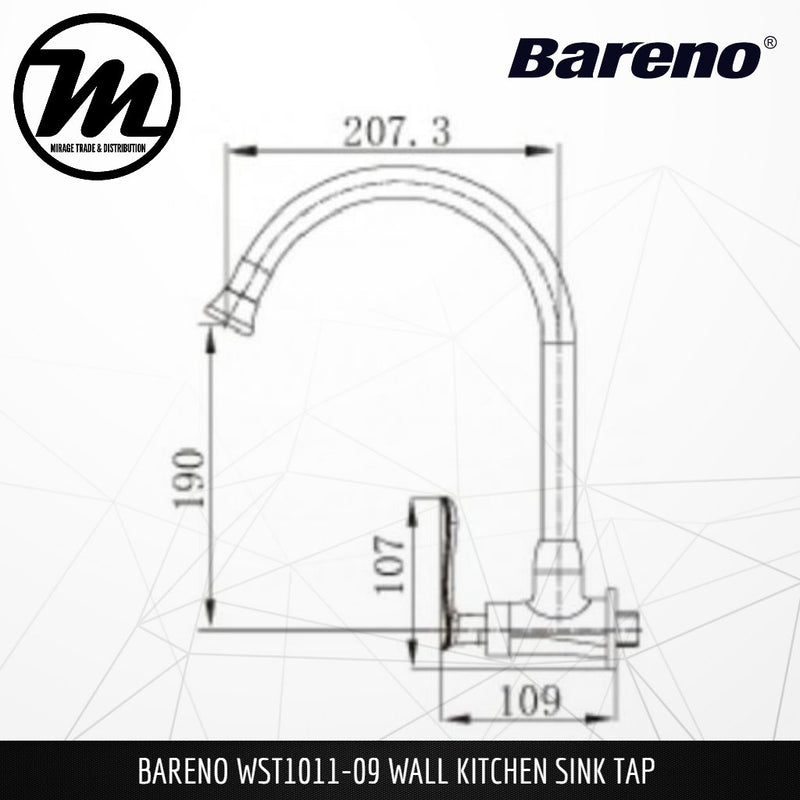 BARENO PLUS Wall Sink Tap WST1011-09 - Mirage Trade & Distribution