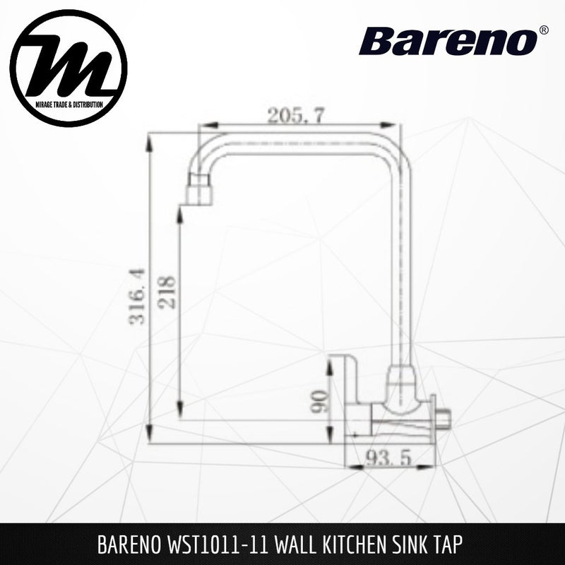 BARENO PLUS Wall Sink Tap WST1011-11 - Mirage Trade & Distribution
