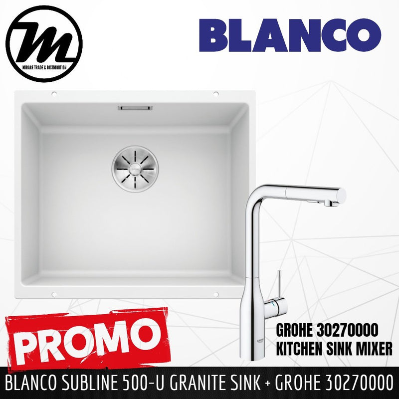 [PROMOTION] BLANCO Subline 500-U Silgranit™ PuraDur™ Kitchen Granite Sink With InFino™ Waste(with GROHE Kitchen Mixer) - Mirage Trade & Distribution