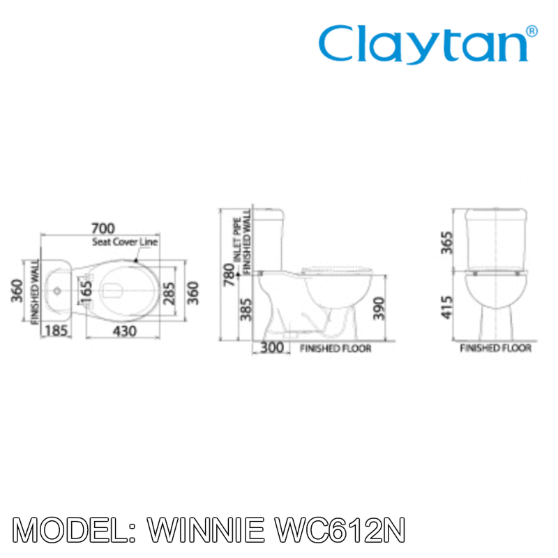 CLAYTAN Winnie Closed Couple Toilet Bowl WC612B - Mirage Trade & Distribution